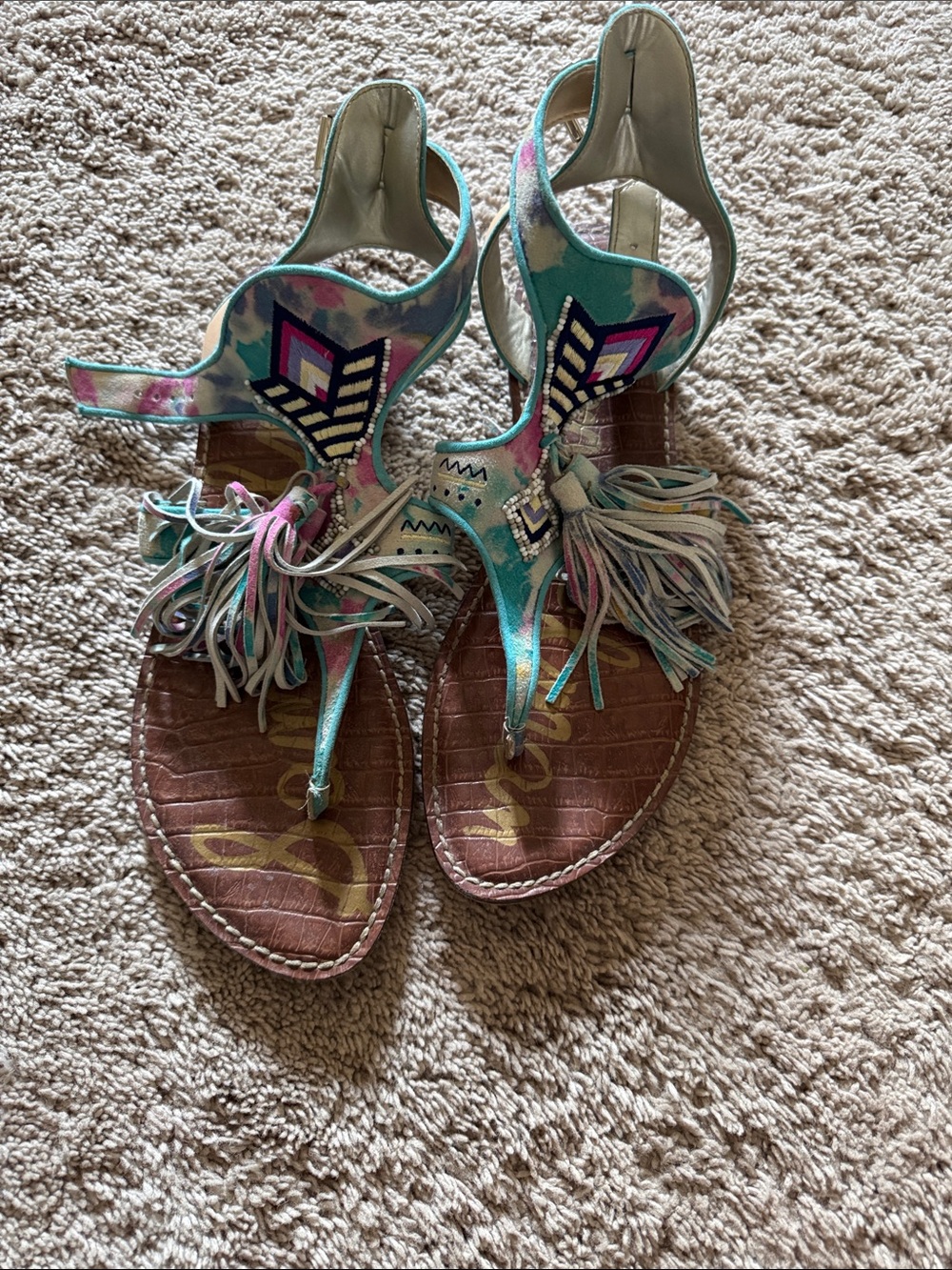 Colorful Fringe Thong Sandals - Turquoise & Pink Accents- Sam Edelman